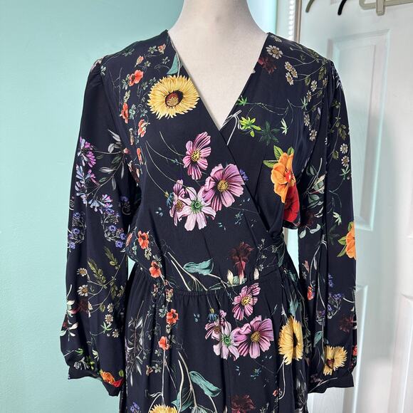 Amour Vert Elma Silk Wrap Dress Provence Floral Navy Small NWT Made in USA - Picture 8 of 8